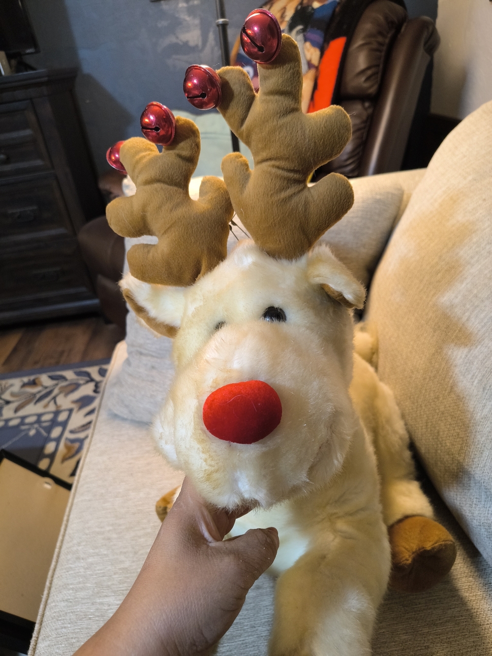 Plush Reindeer Stuffed Animal with Red Nose - Cream